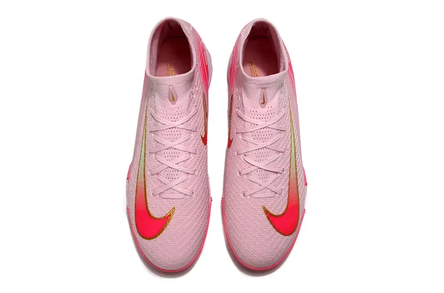 Nike Phantom GT Pink Gold High-Top Knit Iridescent Swoosh Turf Soccer Shoes 2