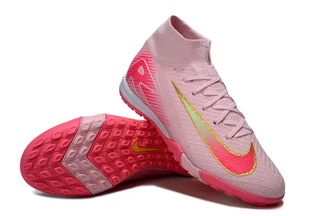 Nike Phantom GT Pink Gold High-Top Knit Iridescent Swoosh Turf Soccer Shoes 3
