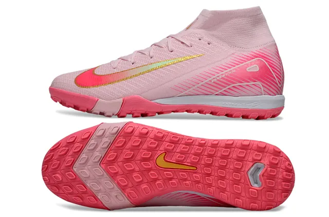 Nike Phantom GT Pink Gold High-Top Knit Iridescent Swoosh Turf Soccer Shoes 5