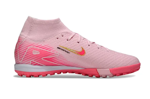 Nike Phantom GT Pink Gold High-Top Knit Iridescent Swoosh Turf Soccer Shoes 7