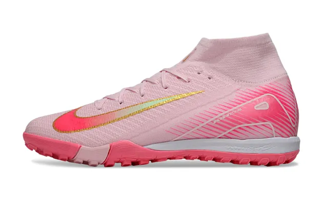 Nike Phantom GT Pink Gold High-Top Knit Iridescent Swoosh Turf Soccer Shoes 8