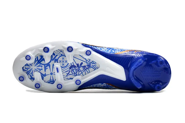 Nike Phantom GT Branco Azul Alto Corte Colar Ajuste à Meia Campo Firme Sapatos de Futebol 6