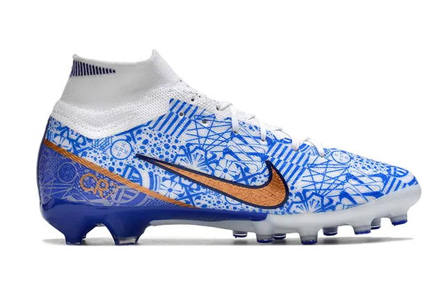 Nike Phantom GT Branco Azul Alto Corte Colar Ajuste à Meia Campo Firme Sapatos de Futebol 7