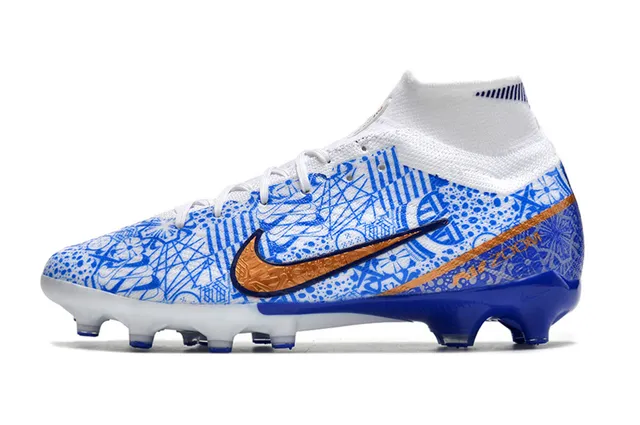 Nike Phantom GT Branco Azul Alto Corte Colar Ajuste à Meia Campo Firme Sapatos de Futebol 8
