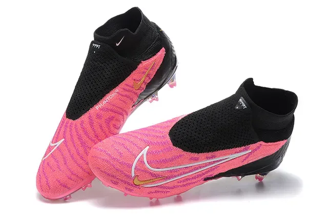 Nike Rosa Negro Alto Corte Ajuste Calcetín Superior Translucido Iridiscente Suela Terreno Firme Zapatillas de Fútbol 2