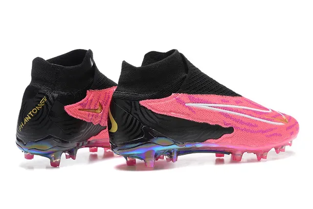 Nike Rosa Negro Alto Corte Ajuste Calcetín Superior Translucido Iridiscente Suela Terreno Firme Zapatillas de Fútbol 5