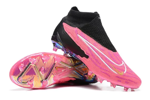 Nike Rosa Negro Alto Corte Ajuste Calcetín Superior Translucido Iridiscente Suela Terreno Firme Zapatillas de Fútbol 6