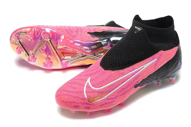 Nike Rosa Negro Alto Corte Ajuste Calcetín Superior Translucido Iridiscente Suela Terreno Firme Zapatillas de Fútbol 7