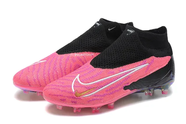 Nike Rosa Negro Alto Corte Ajuste Calcetín Superior Translucido Iridiscente Suela Terreno Firme Zapatillas de Fútbol 8