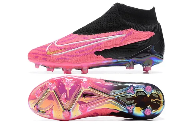 Nike Rosa Negro Alto Corte Ajuste Calcetín Superior Translucido Iridiscente Suela Terreno Firme Zapatillas de Fútbol 9
