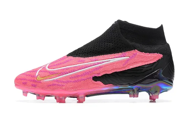 Nike Rosa Negro Alto Corte Ajuste Calcetín Superior Translucido Iridiscente Suela Terreno Firme Zapatillas de Fútbol 10