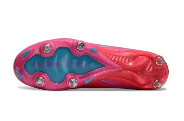 Nike Sapatos de futebol com upper de knit rosa e azul, cordões assimétricos para terreno firme 6