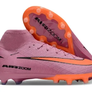 Nike Zapatillas de Fútbol de Punta Alta con Ajuste a Calcetín, Upper de Punto en Rosa y Naranja, Swoosh y Outsole para Césped Firme