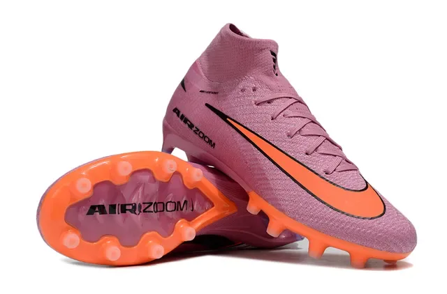 Nike Pink Orange High-Top Sock-Fit Knit Upper Swoosh And Outsole Firm-Ground Soccer Shoes 3