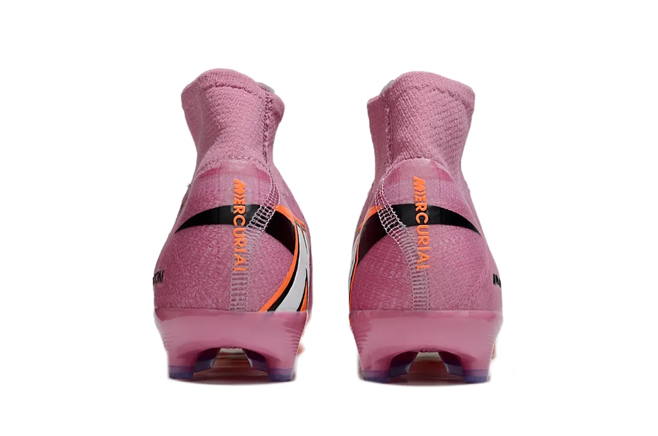 Nike Pink Orange High-Top Sock-Fit Knit Upper Swoosh And Outsole Firm-Ground Soccer Shoes 4