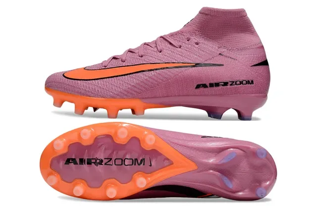 Nike Pink Orange High-Top Sock-Fit Knit Upper Swoosh And Outsole Firm-Ground Soccer Shoes 5