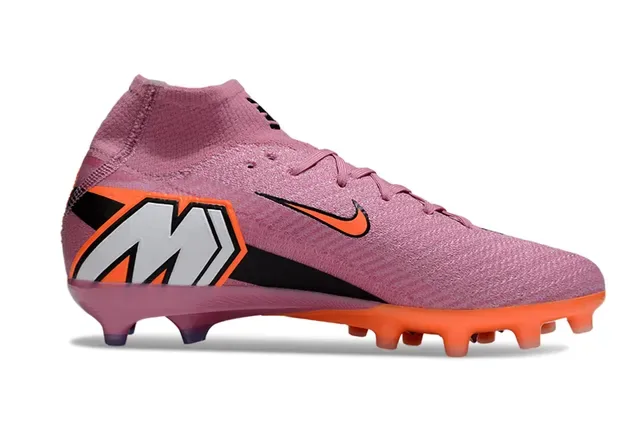 Nike Pink Orange High-Top Sock-Fit Knit Upper Swoosh And Outsole Firm-Ground Soccer Shoes 7