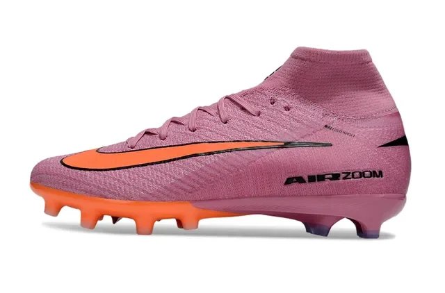 Nike Pink Orange High-Top Sock-Fit Knit Upper Swoosh And Outsole Firm-Ground Soccer Shoes 8