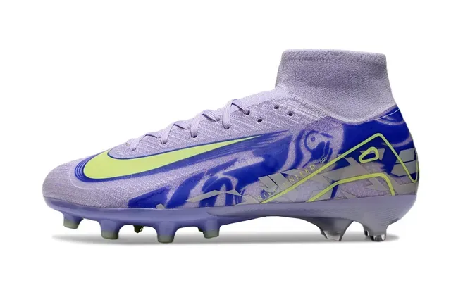 Nike Purple Green High-Cut Sock-Fit Upper Knit Construction Firm-Ground Soccer Shoes 7