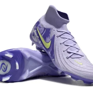 Nike Roxo Amarelo Alto Corte Ajuste Calcetín Flyknit Firm-Ground Sapatos de Futebol