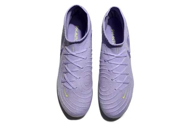 नाइके बैंगनी पीली हाई-कट सॉक-फिट Flyknit Firm-Ground फुटबॉल जूते 2