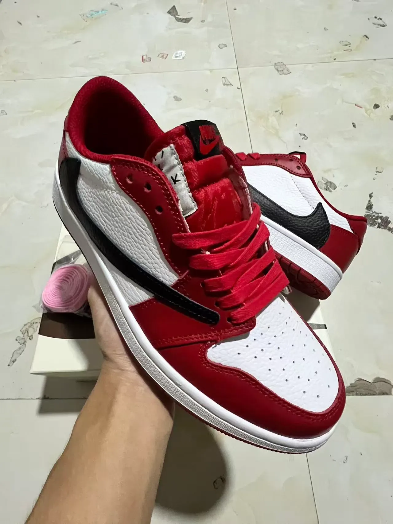 Nike Red White Low-Top Leather-Paneled Lifestyle Sneakers 2