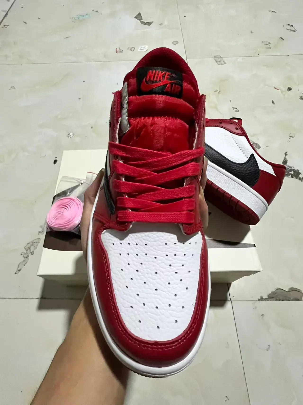Nike Red White Low-Top Leather-Paneled Lifestyle Sneakers 3