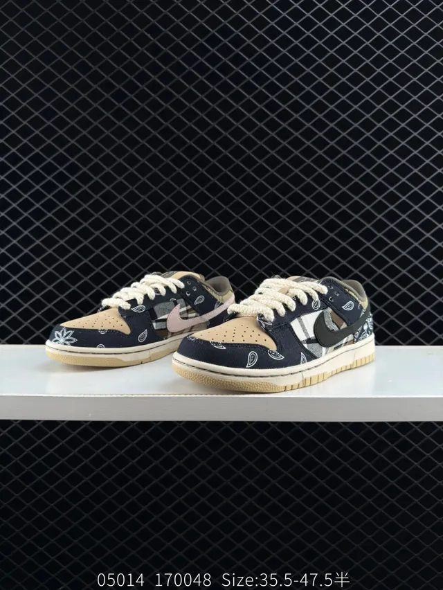 Nike SB Dunk Low 海军米色班达纳格子滑板鞋 2