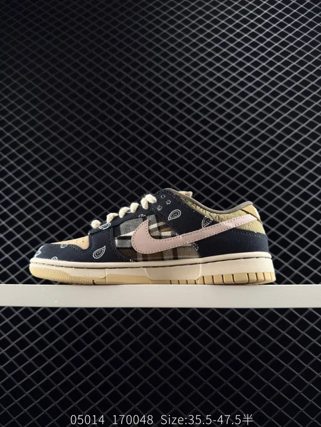 Nike SB Dunk Low 海军米色班达纳格子滑板鞋 5