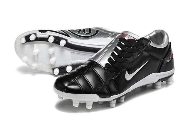Nike Total 90 III Preto Branco Prata Firm-Ground Sapatos de Futebol 6
