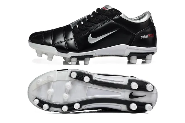 Nike Total 90 III Preto Branco Prata Firm-Ground Sapatos de Futebol 9