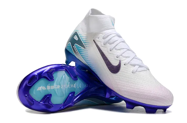 Nike Blanc Bleu Chaussures de Football Talon Haut en Tricot Supérieur Iridescent Swoosh Terrain Ferme 2