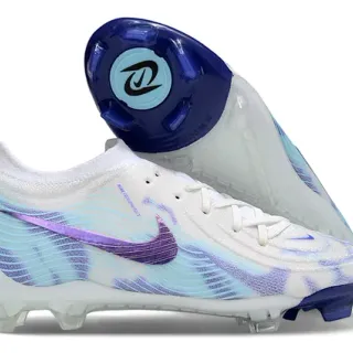 Nike Chaussures de Football Blanc et Bleu Basse avec Tige en Maille Swoosh Iridescent Semelle Terre Firme