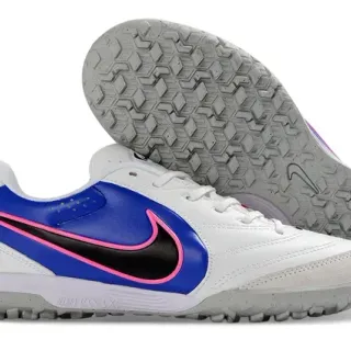 Nike White Blue Low-Top Synthetic-Leather Upper Artificial-Grass Soccer Shoes