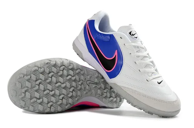 Nike White Blue Low-Top Synthetic-Leather Upper Artificial-Grass Soccer Shoes 3