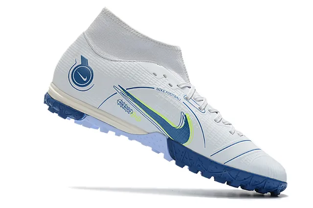 Nike White Blue Sock-Fit Collar Asymmetrical Lacing Turf Soccer Shoes 2