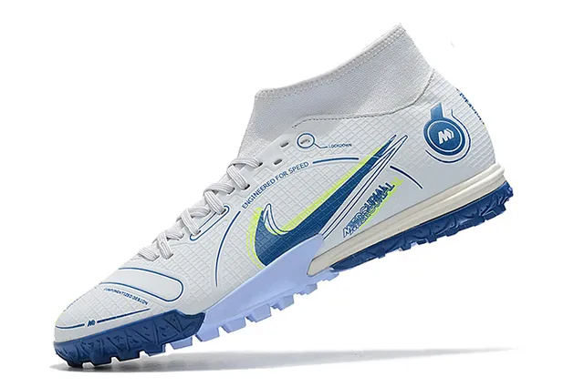 Nike White Blue Sock-Fit Collar Asymmetrical Lacing Turf Soccer Shoes 3
