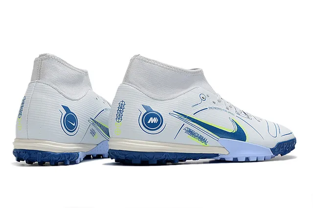 Nike White Blue Sock-Fit Collar Asymmetrical Lacing Turf Soccer Shoes 5