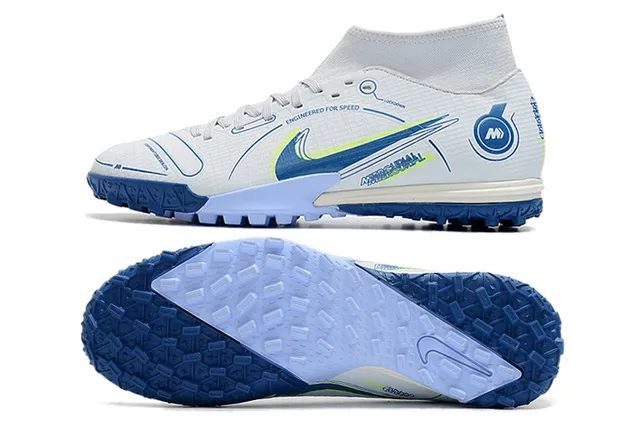 Nike White Blue Sock-Fit Collar Asymmetrical Lacing Turf Soccer Shoes 6