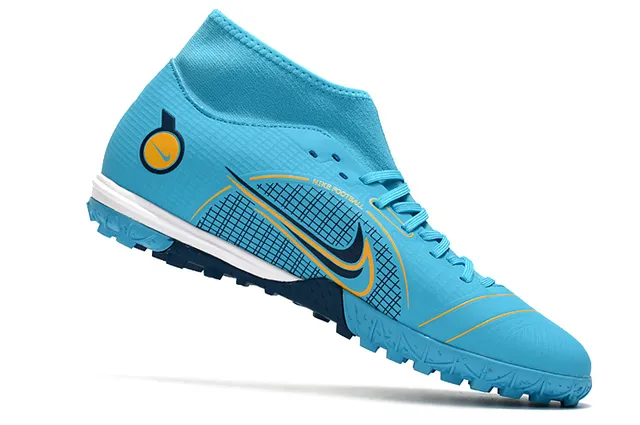 Nike White Blue Sock-Fit Collar Asymmetrical Lacing Turf Soccer Shoes 8