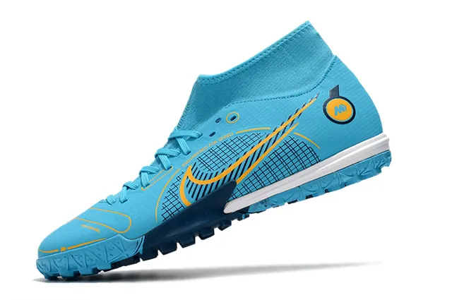 Nike White Blue Sock-Fit Collar Asymmetrical Lacing Turf Soccer Shoes 9