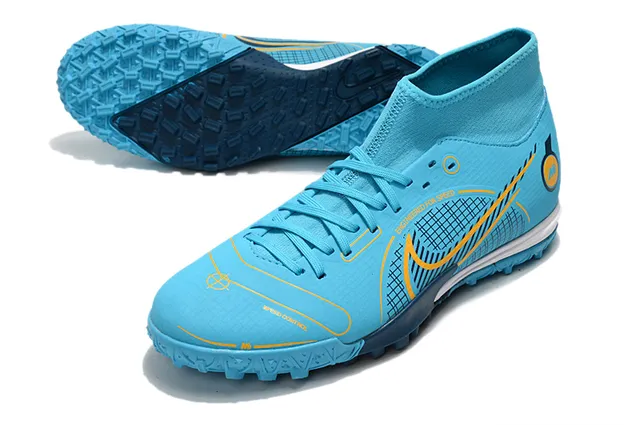 Nike White Blue Sock-Fit Collar Asymmetrical Lacing Turf Soccer Shoes 10