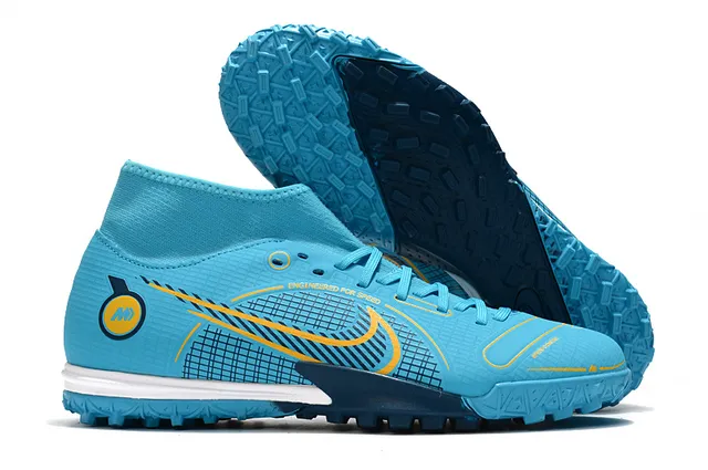 Nike White Blue Sock-Fit Collar Asymmetrical Lacing Turf Soccer Shoes 12