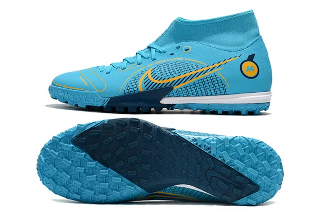Nike White Blue Sock-Fit Collar Asymmetrical Lacing Turf Soccer Shoes 13