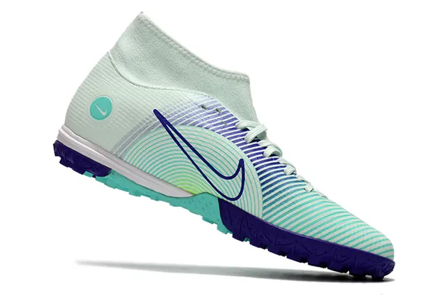 Nike White Blue Sock-Fit Collar Asymmetrical Lacing Turf Soccer Shoes 22