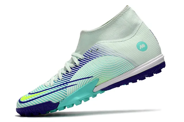 Nike White Blue Sock-Fit Collar Asymmetrical Lacing Turf Soccer Shoes 23