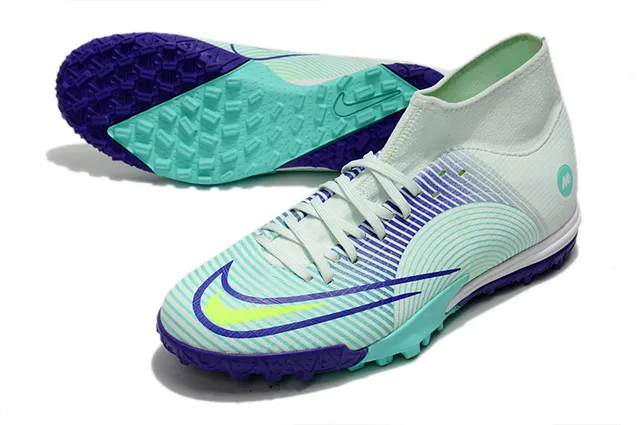 Nike White Blue Sock-Fit Collar Asymmetrical Lacing Turf Soccer Shoes 24