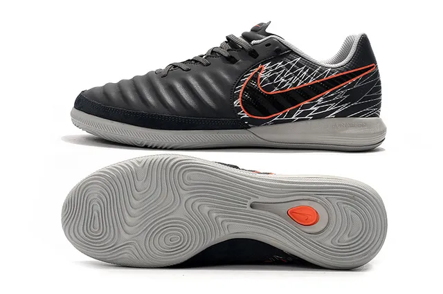 Nike Sapato Branco Laranja Low-Top Couro Sintético Superior Futebol Indoor 10