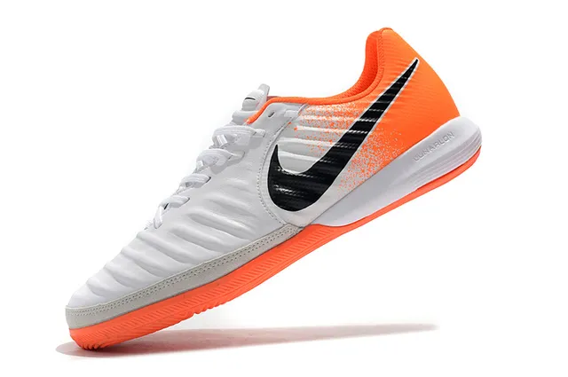Nike Sapato Branco Laranja Low-Top Couro Sintético Superior Futebol Indoor 14