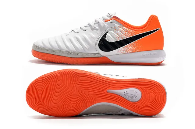 Nike Sapato Branco Laranja Low-Top Couro Sintético Superior Futebol Indoor 19